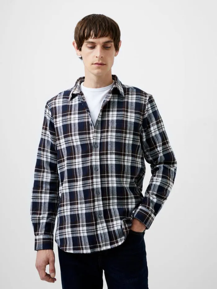 French Connection Shirts Unbrushed Flannel Check Shirt Navy Check 8211 Man