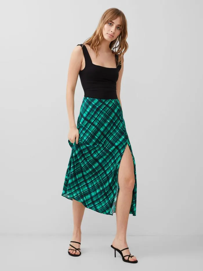 French Connection Skirts and Shorts Dani Eco Check Delphine Midi Skirt Jelly Beanforest 8211 Woman