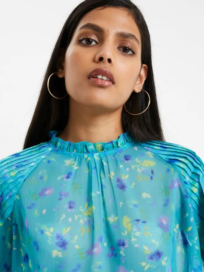 French Connection Tops Aden Recycled Hallie Pleat Crinkle Top Jaded Teal 8211 Woman
