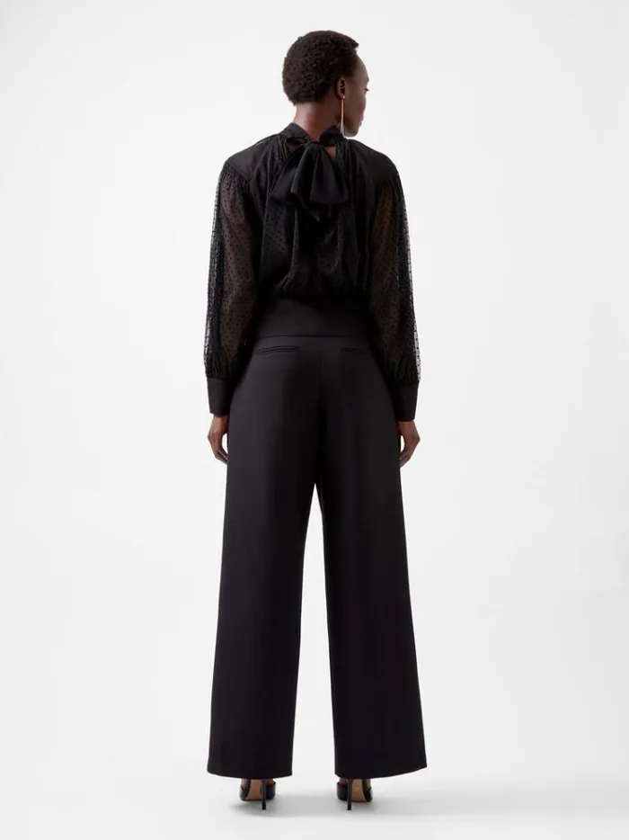 French Connection Tops Alice Dobby Chiffon Mix Long Sleeve Top Blackout 8211 Woman