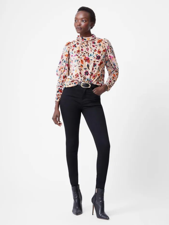 French Connection Tops Avery Devore Gathered Collar Keyhole Top Toasted Almond 8211 Woman