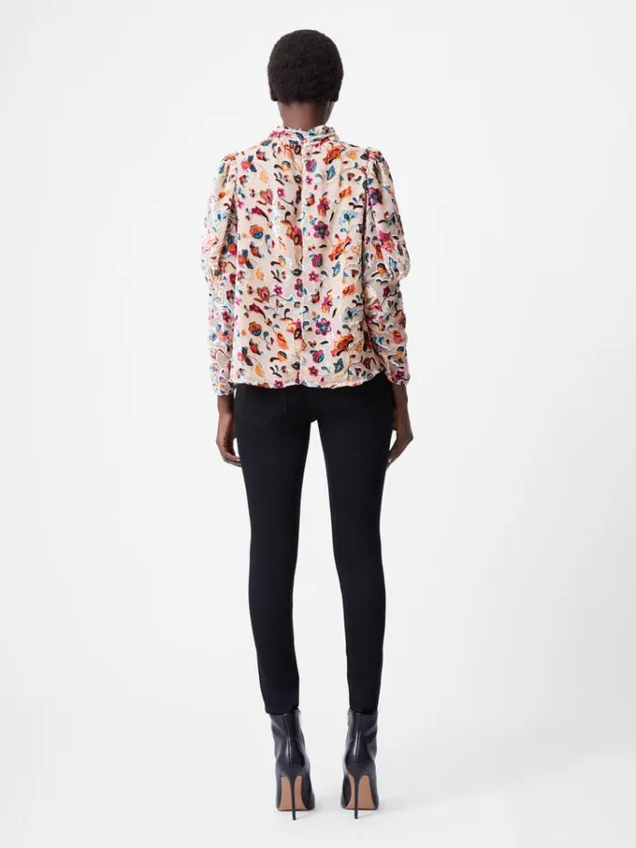 French Connection Tops Avery Devore Gathered Collar Keyhole Top Toasted Almond 8211 Woman