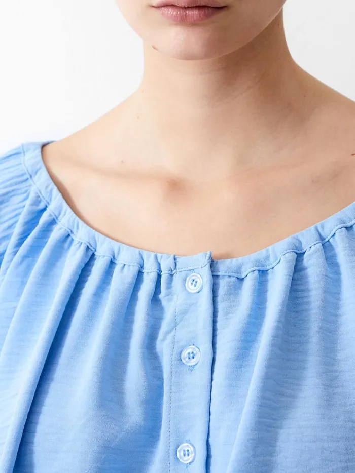 French Connection Tops Button Crinkle Peasant Top Placid Blue 8211 Woman