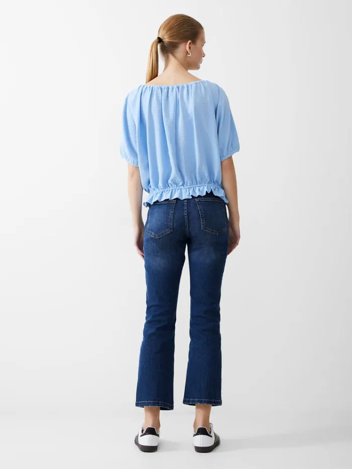 French Connection Tops Button Crinkle Peasant Top Placid Blue 8211 Woman