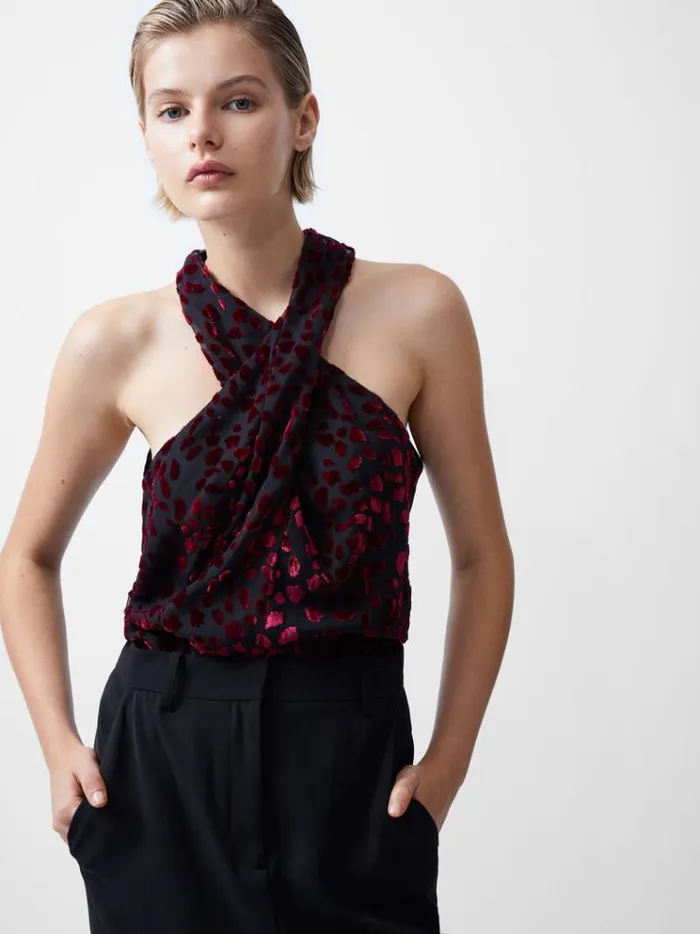 French Connection Tops Cadie Devore Halterneck Top Blackout Baked Cherr 8211 Woman French Connection Tops Cadie Devore Halterneck Top Blackout Baked Cherr 8211 Woman