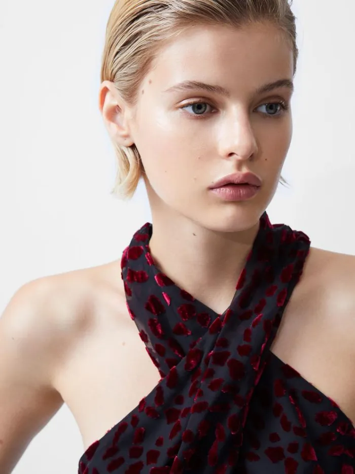 French Connection Tops Cadie Devore Halterneck Top Blackout Baked Cherr 8211 Woman