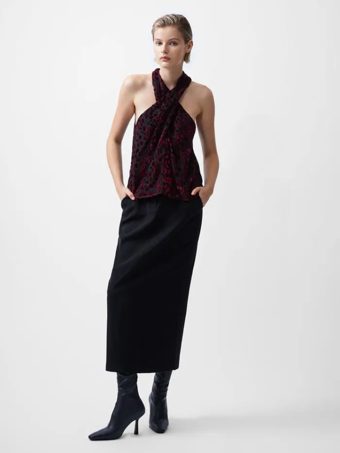 French Connection Tops Cadie Devore Halterneck Top Blackout Baked Cherr 8211 Woman