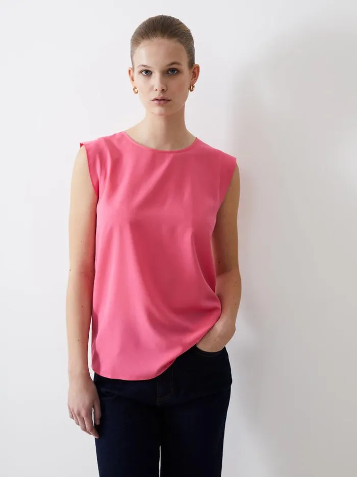 French Connection Tops Cap Sleeve Crepe Light Tank Top Camellia 8211 Woman
