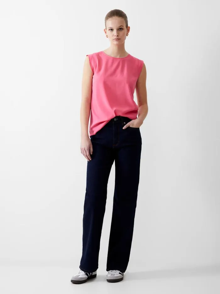 French Connection Tops Cap Sleeve Crepe Light Tank Top Camellia 8211 Woman