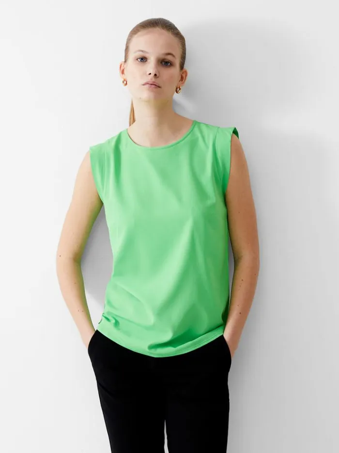 French Connection Tops Cap Sleeve Crepe Light Tank Top Poise Green 8211 Woman