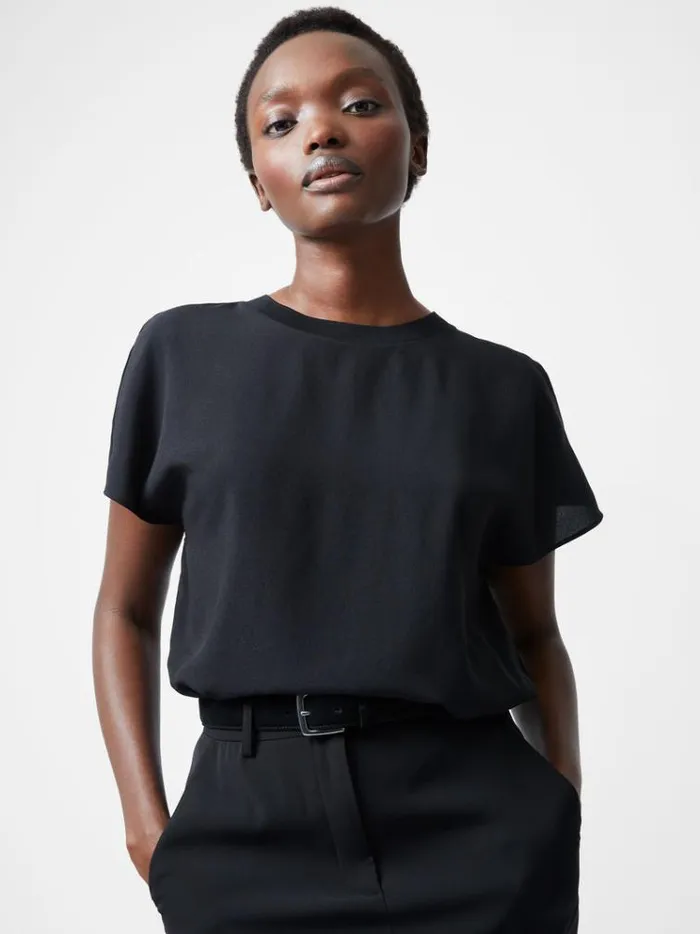 French Connection Tops Caprina Recycled Crepe Crew Neck Top Black 8211 Woman