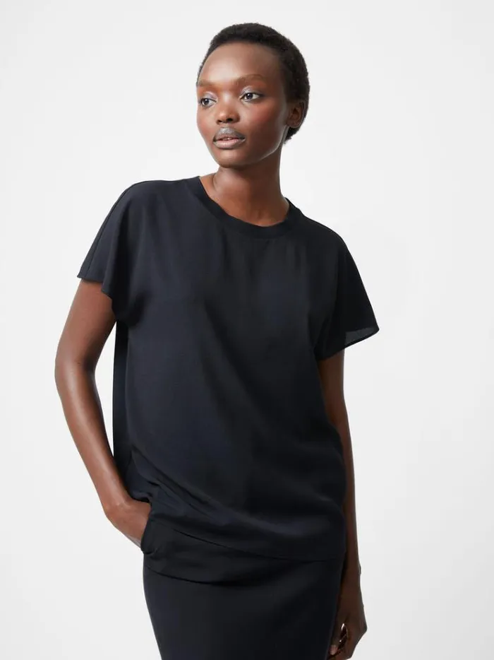 French Connection Tops Caprina Recycled Crepe Crew Neck Top Black 8211 Woman