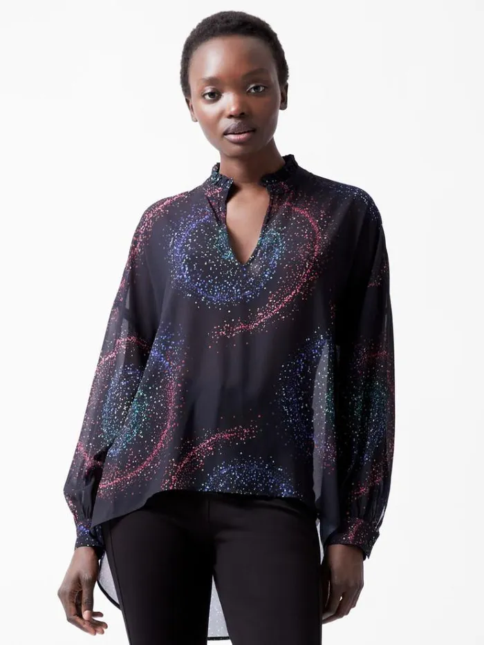 French Connection Tops Cecily Estella Georgette Poet Blouse Blackout Multi 8211 Woman French Connection Tops Cecily Estella Georgette Poet Blouse Blackout Multi 8211 Woman
