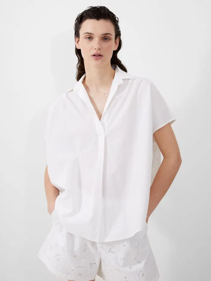 French Connection Tops Cele Cap Sleeve Broderie Popover Shirt Linen White 8211 Woman