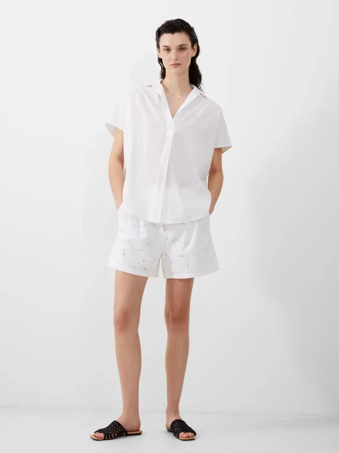 French Connection Tops Cele Cap Sleeve Broderie Popover Shirt Linen White 8211 Woman