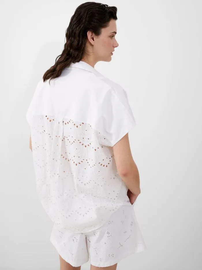 French Connection Tops Cele Cap Sleeve Broderie Popover Shirt Linen White 8211 Woman