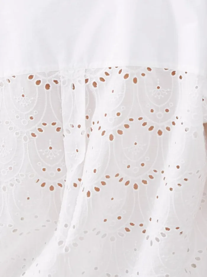 French Connection Tops Cele Cap Sleeve Broderie Popover Shirt Linen White 8211 Woman