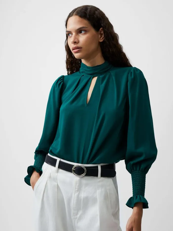 French Connection Tops Crepe Light High Neck Long Sleeve Top Forest Green 8211 Woman French Connection Tops Crepe Light High Neck Long Sleeve Top Forest Green 8211 Woman