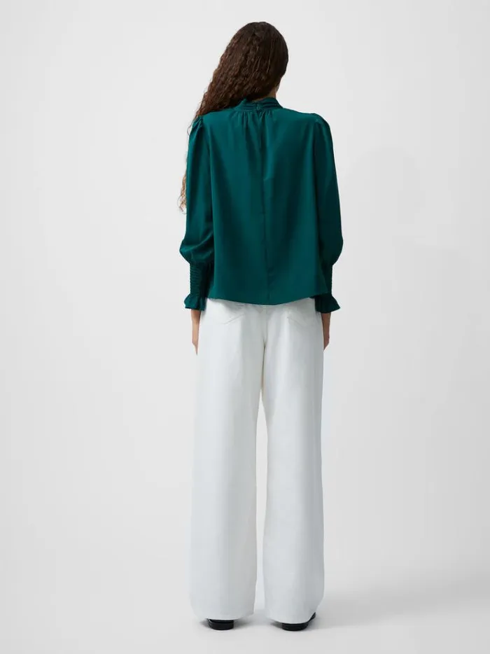 French Connection Tops Crepe Light High Neck Long Sleeve Top Forest Green 8211 Woman