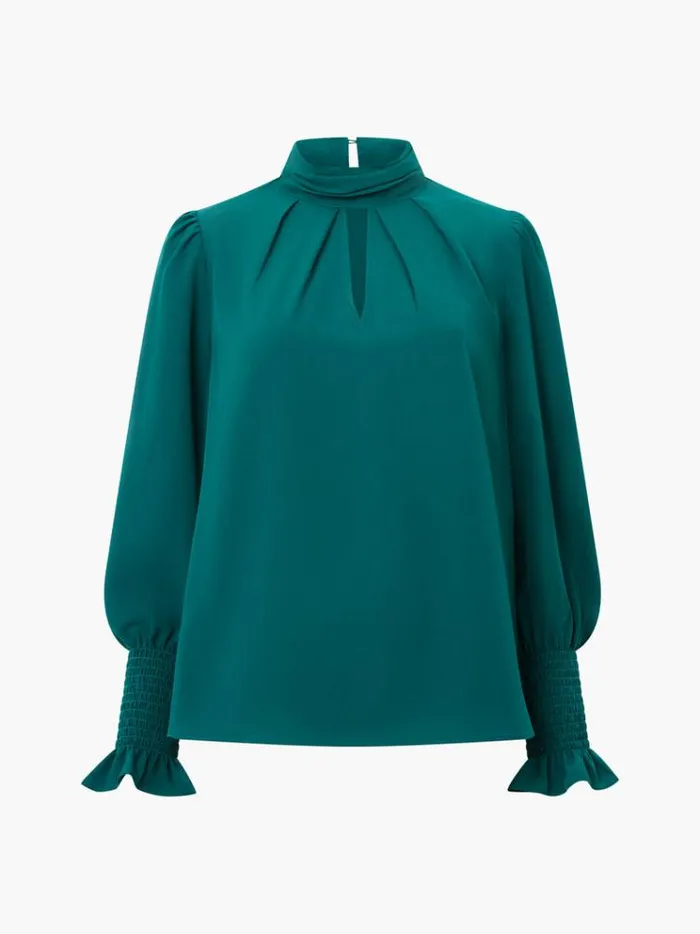 French Connection Tops Crepe Light High Neck Long Sleeve Top Forest Green 8211 Woman