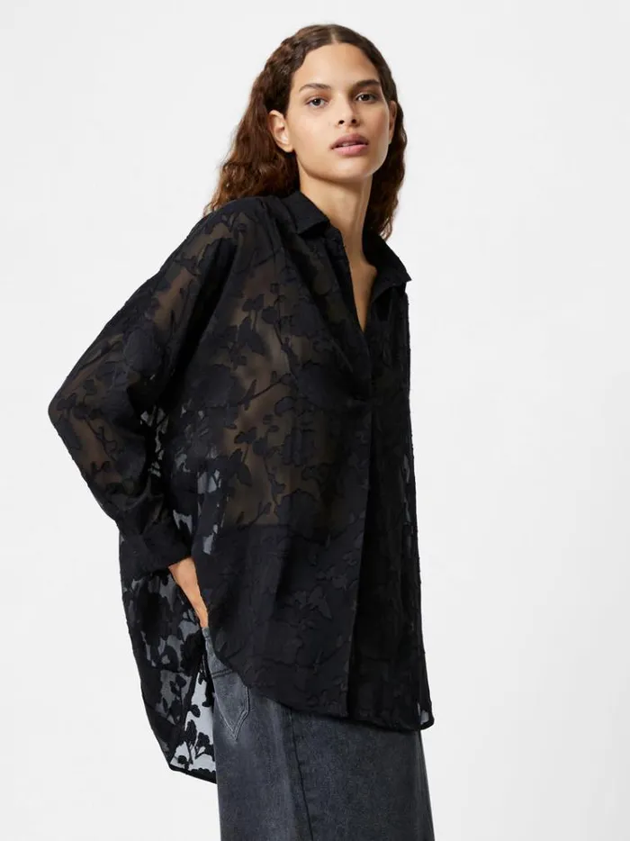 French Connection Tops Devore Satin Popover Shirt Black 8211 Woman