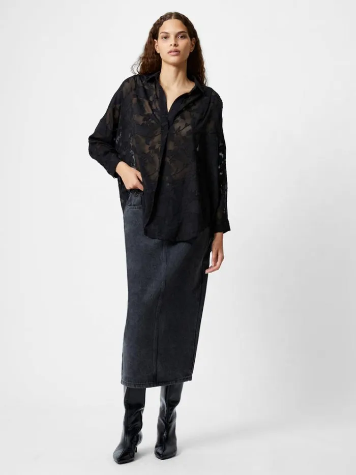French Connection Tops Devore Satin Popover Shirt Black 8211 Woman
