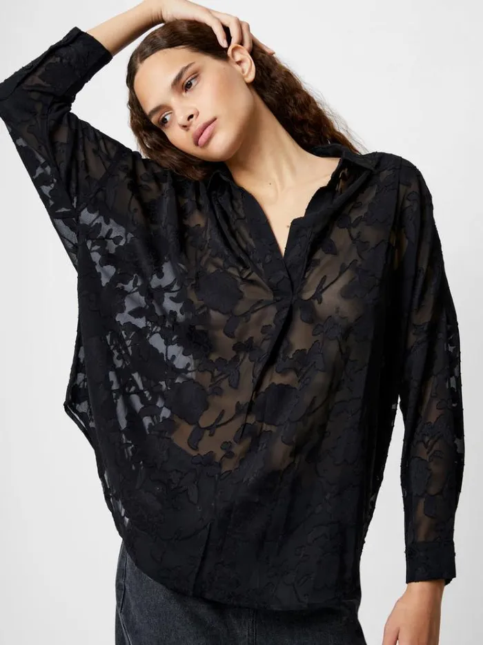 French Connection Tops Devore Satin Popover Shirt Black 8211 Woman