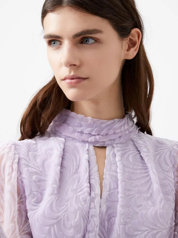 French Connection Tops Diandra Devore Long Sleeve High Neck Top Orchid Petal 8211 Woman