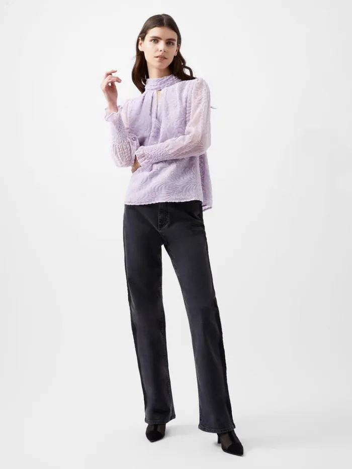 French Connection Tops Diandra Devore Long Sleeve High Neck Top Orchid Petal 8211 Woman