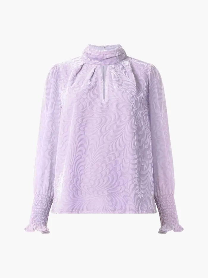 French Connection Tops Diandra Devore Long Sleeve High Neck Top Orchid Petal 8211 Woman