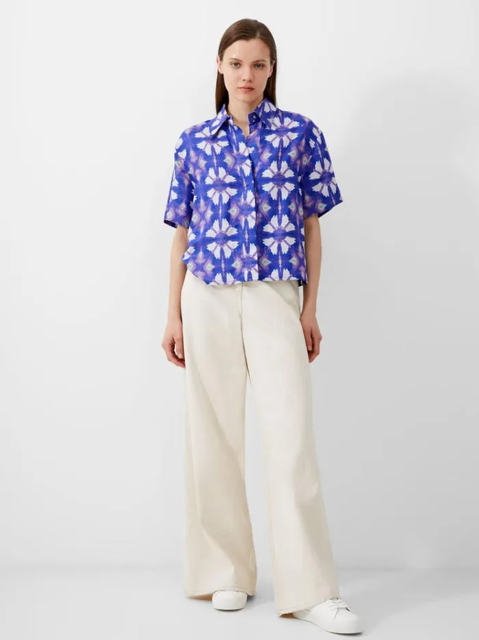 French Connection Tops Dory Birdie Linen Short Sleeve Shirt Royal Blue 8211 Woman French Connection Tops Dory Birdie Linen Short Sleeve Shirt Royal Blue 8211 Woman