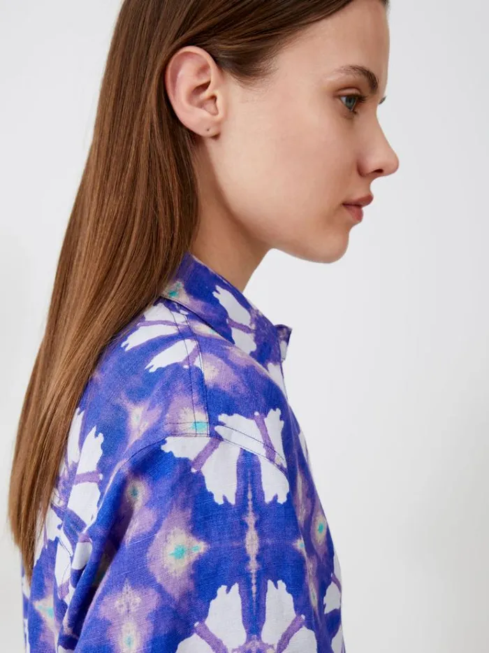 French Connection Tops Dory Birdie Linen Short Sleeve Shirt Royal Blue 8211 Woman