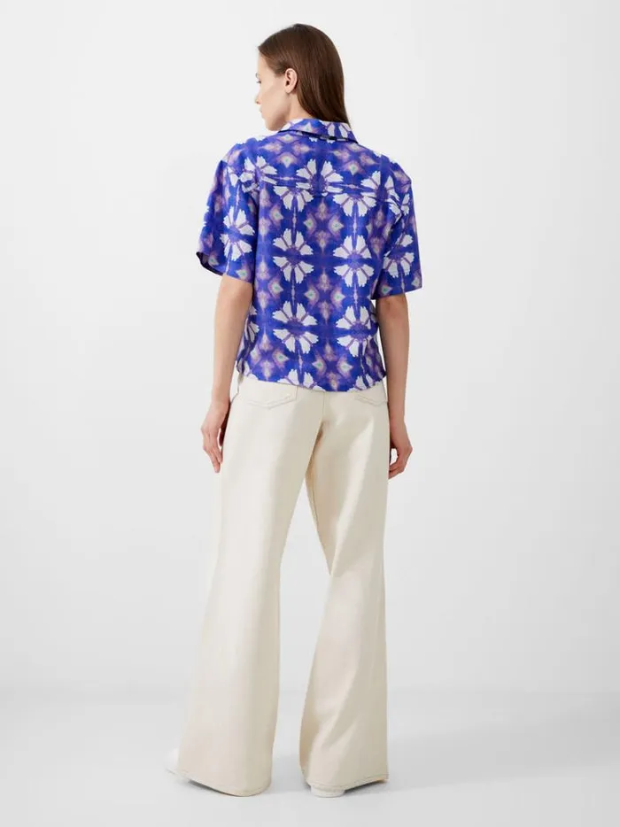 French Connection Tops Dory Birdie Linen Short Sleeve Shirt Royal Blue 8211 Woman