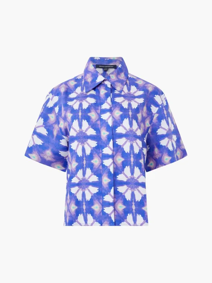 French Connection Tops Dory Birdie Linen Short Sleeve Shirt Royal Blue 8211 Woman