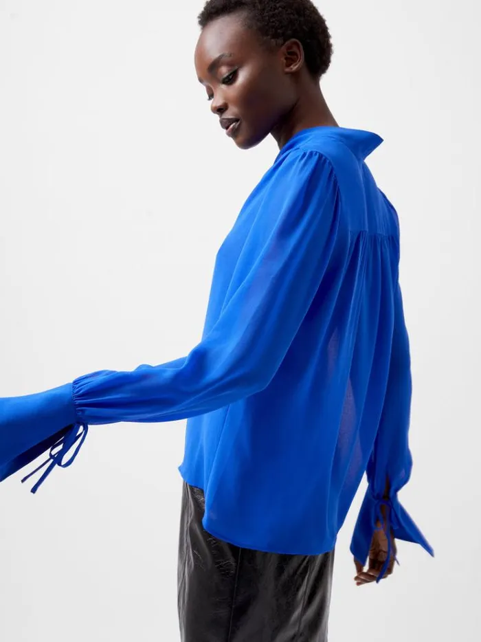 French Connection Tops Eden Georgette Tie Neck Blouse Chroma Blue 8211 Woman