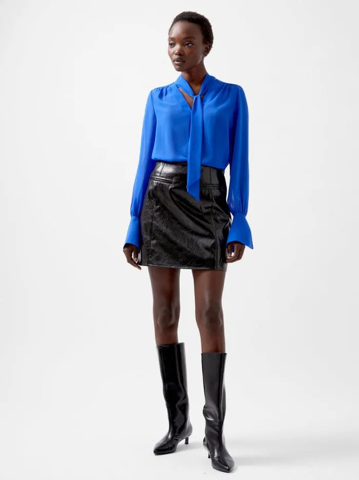 French Connection Tops Eden Georgette Tie Neck Blouse Chroma Blue 8211 Woman