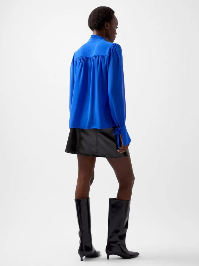 French Connection Tops Eden Georgette Tie Neck Blouse Chroma Blue 8211 Woman