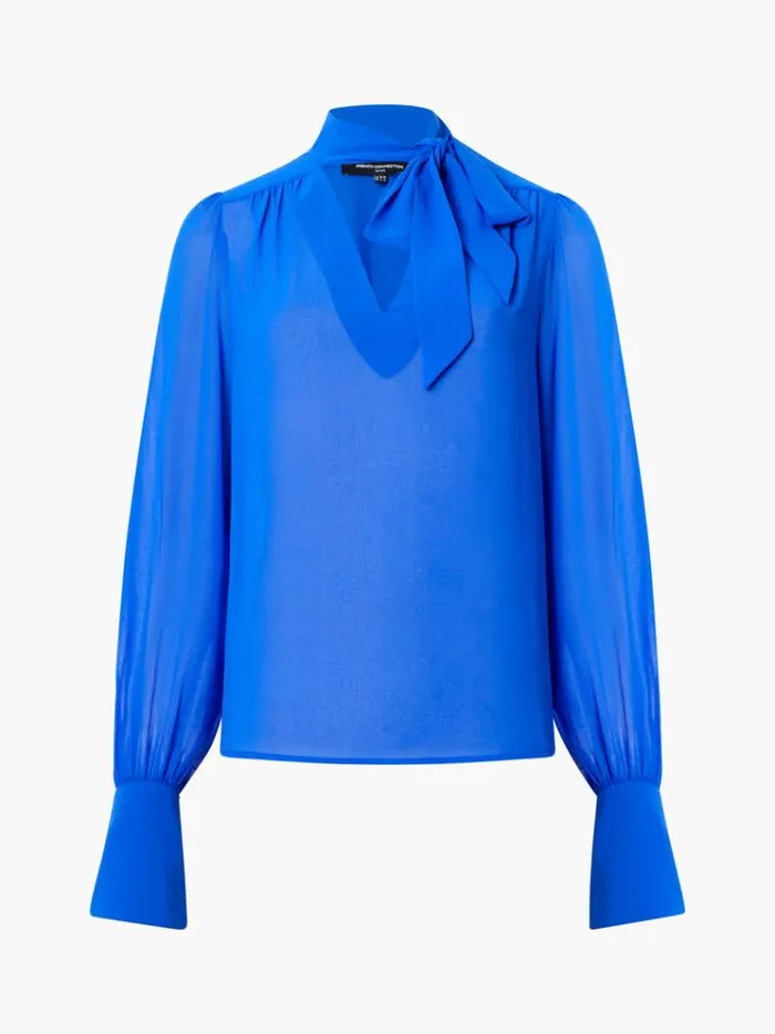 French Connection Tops Eden Georgette Tie Neck Blouse Chroma Blue 8211 Woman