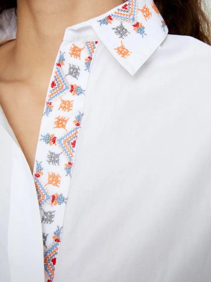 French Connection Tops Embroidered Long Sleeve Popover Shirt Whitemulti 8211 Woman