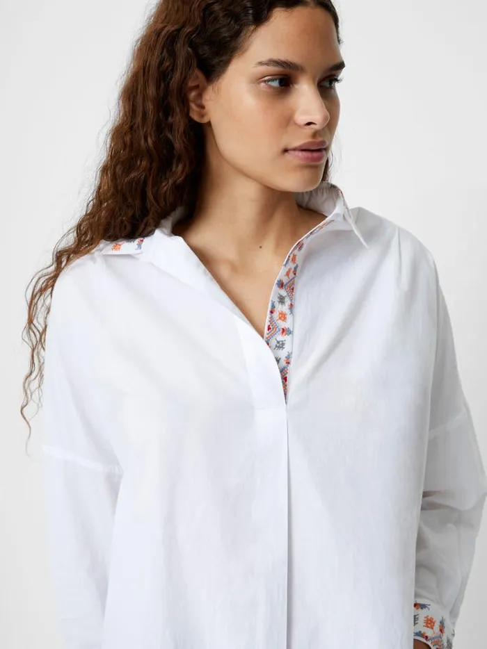 French Connection Tops Embroidered Long Sleeve Popover Shirt Whitemulti 8211 Woman