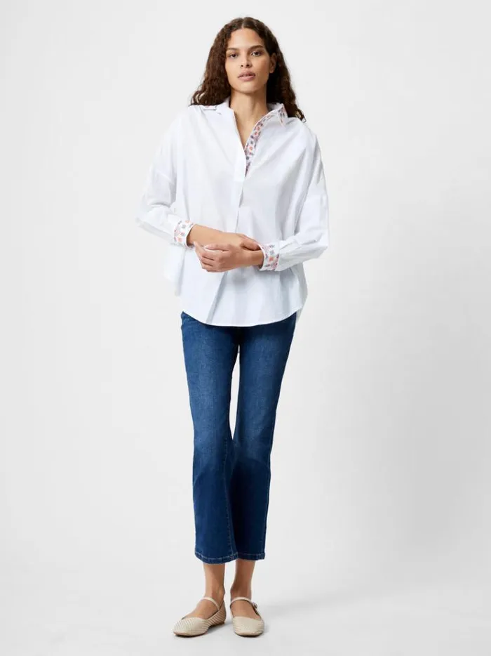 French Connection Tops Embroidered Long Sleeve Popover Shirt Whitemulti 8211 Woman