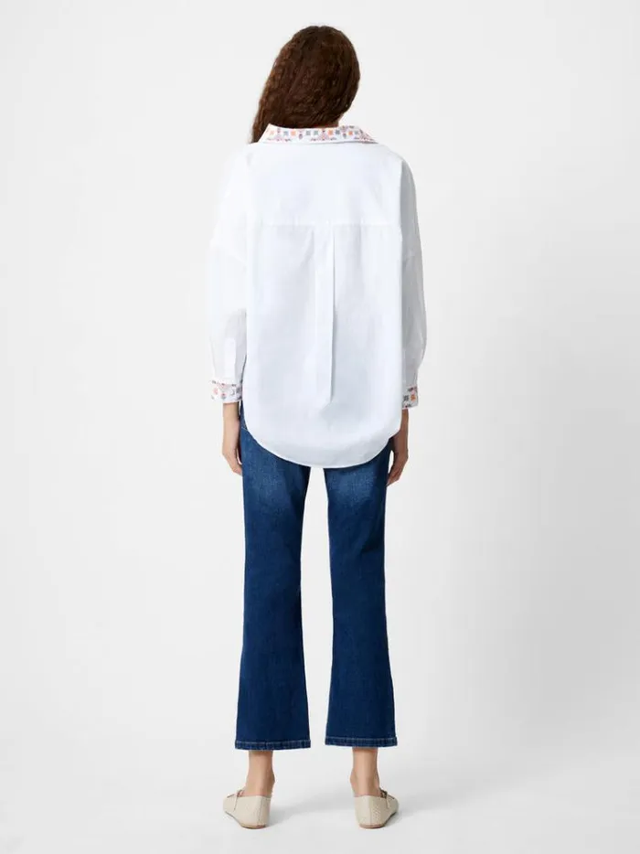 French Connection Tops Embroidered Long Sleeve Popover Shirt Whitemulti 8211 Woman