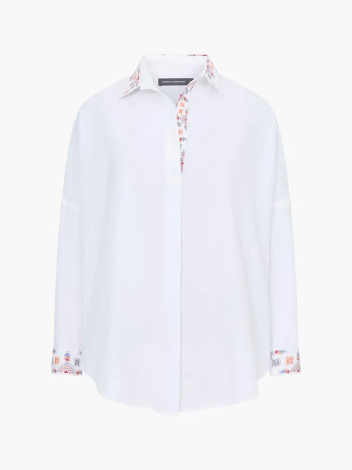 French Connection Tops Embroidered Long Sleeve Popover Shirt Whitemulti 8211 Woman