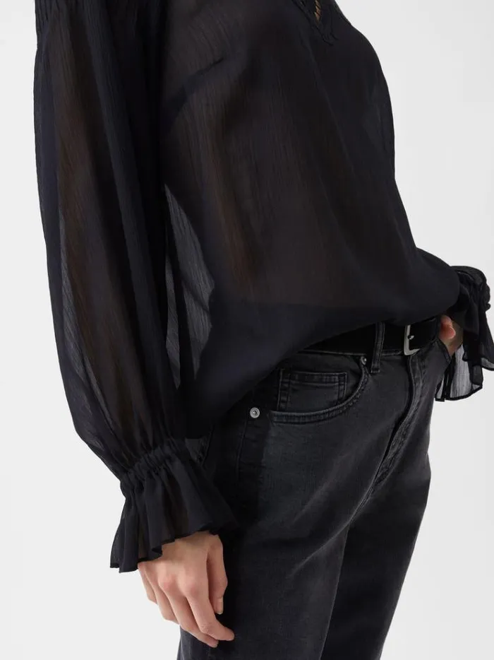 French Connection Tops Emina Chiffon Lace Blouse Blackout 8211 Woman