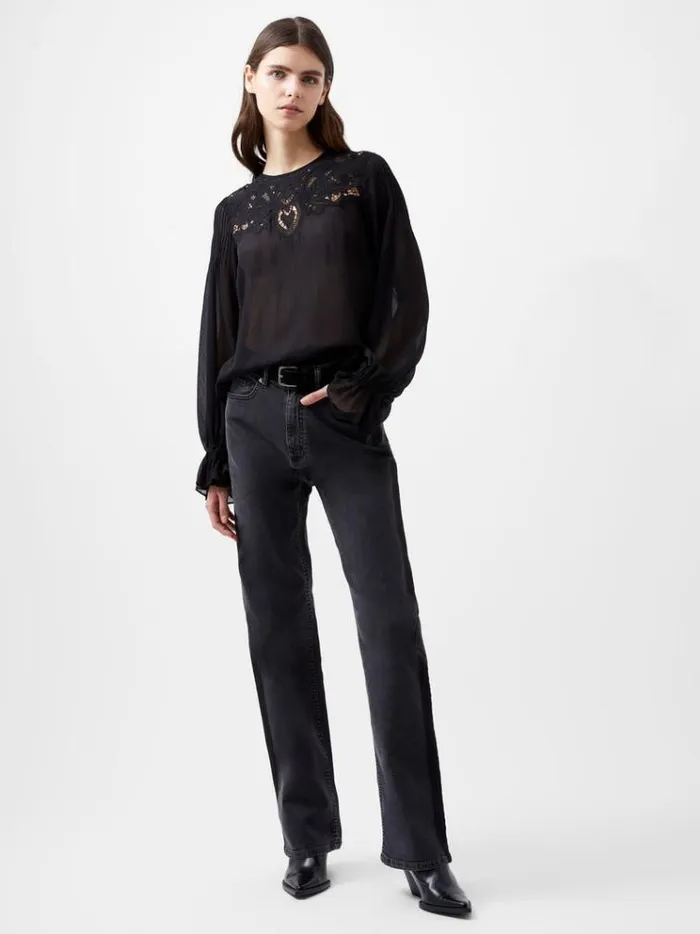 French Connection Tops Emina Chiffon Lace Blouse Blackout 8211 Woman