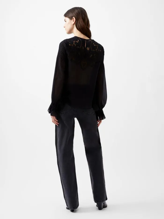 French Connection Tops Emina Chiffon Lace Blouse Blackout 8211 Woman