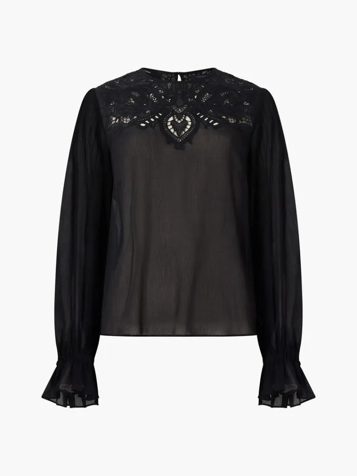 French Connection Tops Emina Chiffon Lace Blouse Blackout 8211 Woman