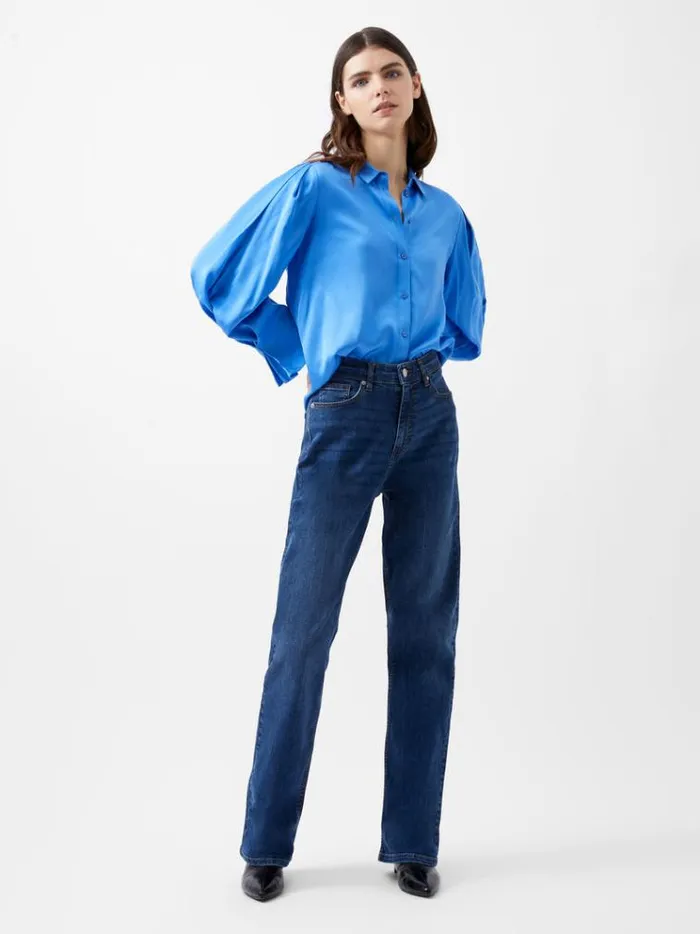 French Connection Tops Ennis Eco Satin Sleeve Detail Shirt Ultramarine 8211 Woman