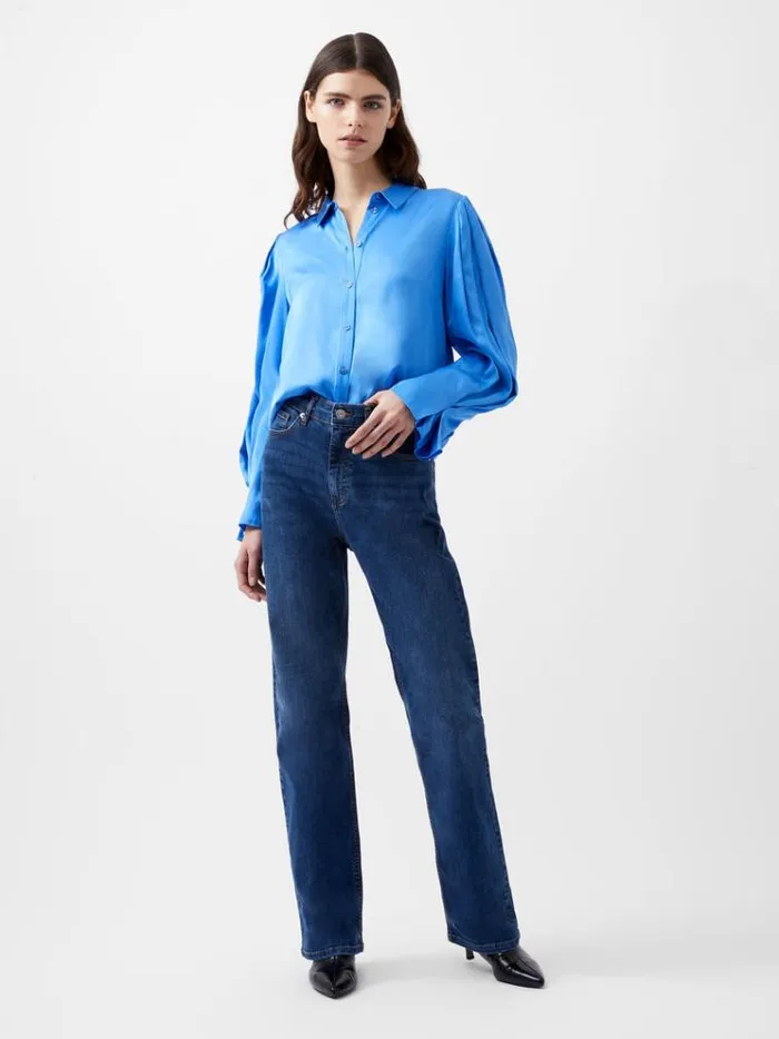 French Connection Tops Ennis Eco Satin Sleeve Detail Shirt Ultramarine 8211 Woman