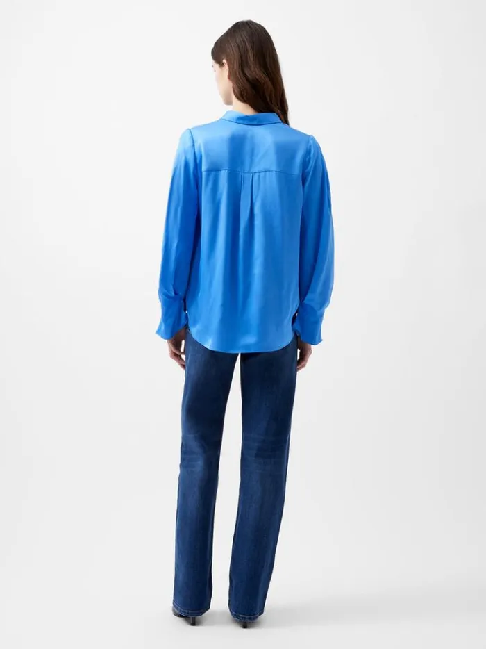 French Connection Tops Ennis Eco Satin Sleeve Detail Shirt Ultramarine 8211 Woman